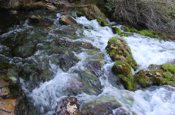 Punto exacto en el que nace el río Cuervo donde el agua mana de la gruta que hay a la izquierda